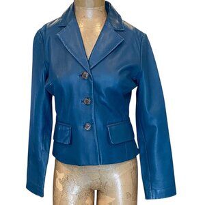 Margaret Godfrey 100% Genuine Leather Jacket Sz 8 Petite Teal Blue 287L